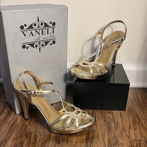 Vaneli Metallic Gold Strappy High Heels